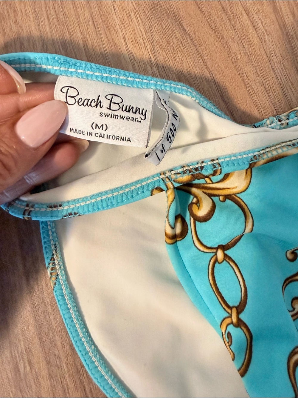 Beach Bunny Turquoise & Gold Chain Print String Bikini - Picture 4 of 6